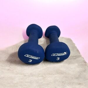 (Set of 2) Reebok Blue Neoprene Covered 3 lb Pound Hand Dumbell Weight